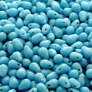 50pcs Czech Pressed Glass Teardrop Beads 4x6mm Opaque Turquoise Blue