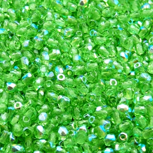 100pcs Czech Fire Polished Faceted Glass Beads Round 3mm Light Chrysolite AB