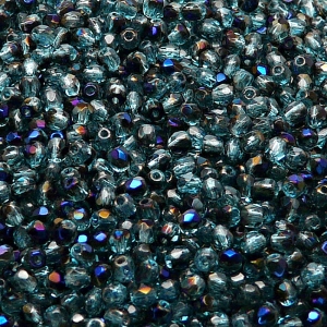 100pcs Czech Fire Polished Faceted Glass Beads Round 3mm Light Aquamarine Azuro