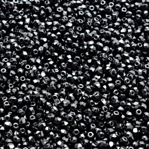 100pcs Czech Fire Polished Faceted Glass Beads Round 2mm Jet