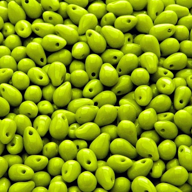 50pcs Czech Pressed Glass Teardrop Beads 4x6mm Opaque Olivine