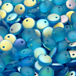 40pcs Czech Pressed Glass Lentil Beads 8mm Aquamarine AB Matte