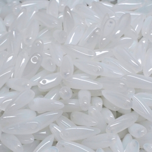 80pcs Czech Pressed Glass Dagger Beads 3x11mm White Alabaster