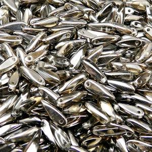 50pcs Czech Pressed Glass Dagger Beads 3x11mm Crystal Chrome