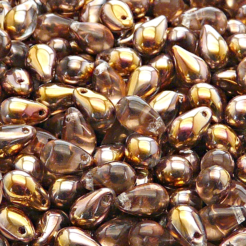 30pcs Czech Pressed Glass Teardrop Beads 6x9mm Crystal Gold Capri