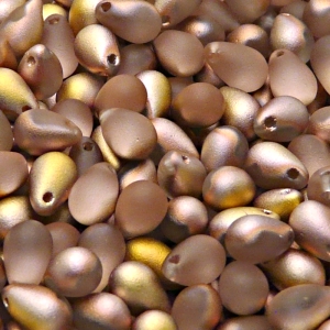 30pcs Czech Pressed Glass Teardrop Beads 6x9mm Crystal Gold Capri Matte