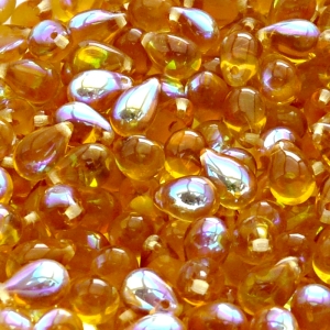 30pcs Czech Pressed Glass Teardrop Beads 6x9mm Topaz AB