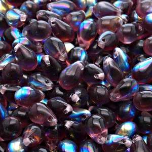 30pcs Czech Pressed Glass Teardrop Beads 6x9mm Amethyst AB