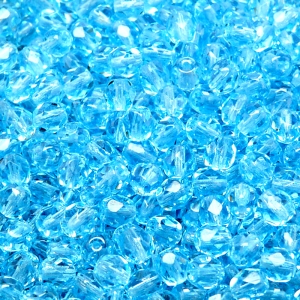 80pcs Czech Fire Polished Faceted Glass Beads Round 5mm Light Aquamarine