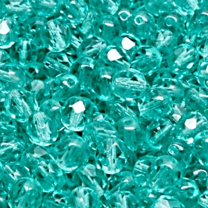 50pcs Czech Fire Polished Faceted Glass Beads Round 6mm Light Green Aquamarine