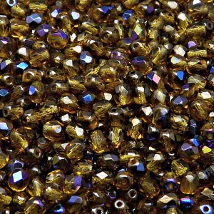 100pcs Czech Fire Polished Faceted Glass Beads Round 4mm Smoked Topaz Azuro