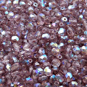 100pcs Czech Fire Polished Faceted Glass Beads Round 4mm Light Amethyst AB