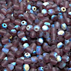 100pcs Czech Fire Polished Faceted Glass Beads Round 4mm Amethyst AB Matte