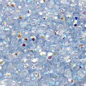 100pcs Czech Fire Polished Faceted Glass Beads Round 4mm Light Sapphire AB
