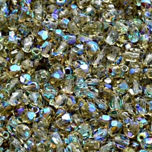 100pcs Czech Fire Polished Faceted Glass Beads Round 4mm Black Diamond AB