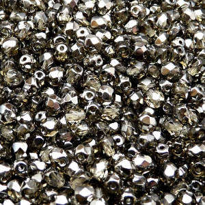 100pcs Czech Fire Polished Faceted Glass Beads Round 4mm Black Diamond Chrome