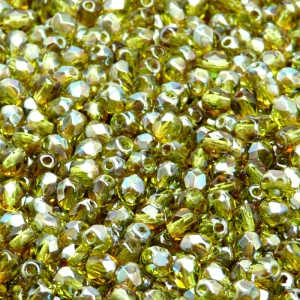 100pcs Czech Fire Polished Faceted Glass Beads Round 4mm Olivine Celsian