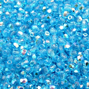 100pcs Czech Fire Polished Faceted Glass Beads Round 4mm Light Aquamarine AB