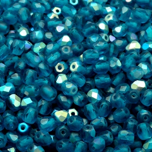 100pcs Czech Fire Polished Faceted Glass Beads Round 4mm Capri Blue AB Matte