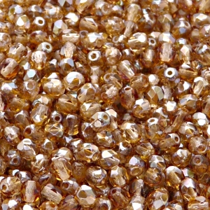 100pcs Czech Fire Polished Faceted Glass Beads Round 4mm Rosaline Celsian