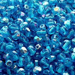 80pcs Czech Fire Polished Faceted Glass Beads Round 5mm Aquamarine AB