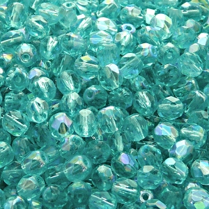 80pcs Czech Fire Polished Faceted Glass Beads Round 5mm Light Green Aquamarine AB