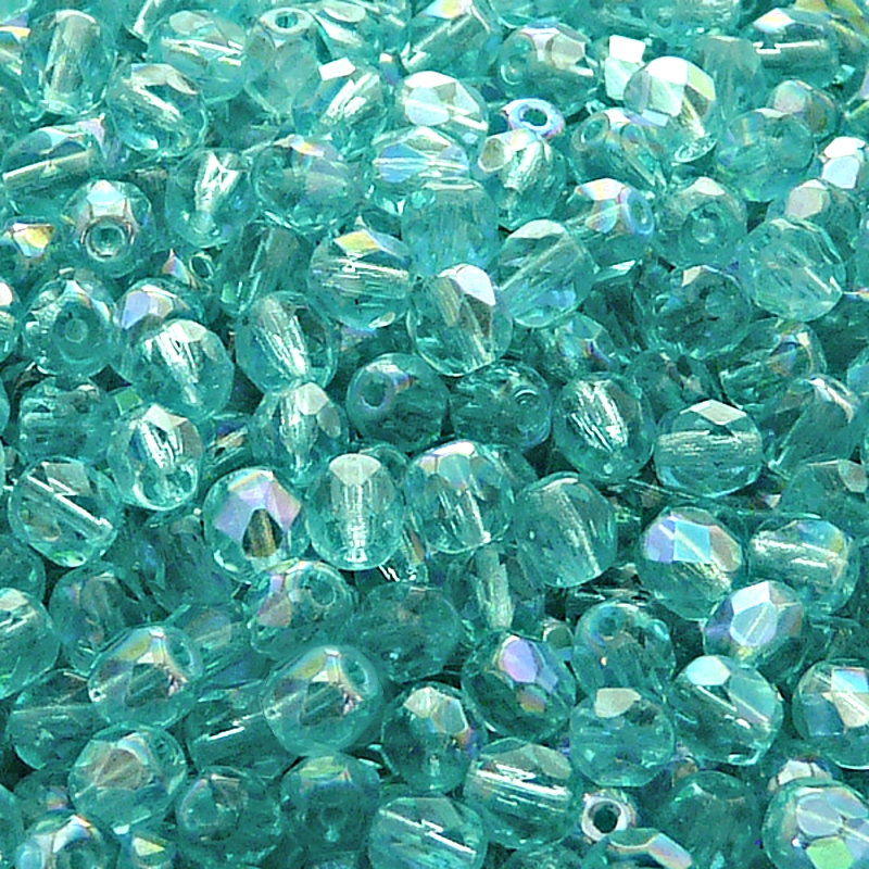 80pcs Czech Fire Polished Faceted Glass Beads Round 5mm Light Green Aquamarine AB