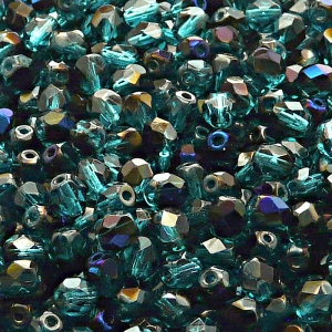80pcs Czech Fire Polished Faceted Glass Beads Round 5mm Green Aquamarine Azuro