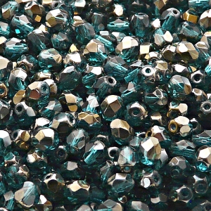 80pcs Czech Fire Polished Faceted Glass Beads Round 5mm Green Aquamarine Valentinit
