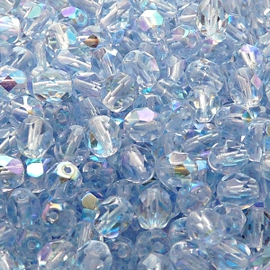 50pcs Czech Fire Polished Faceted Glass Beads Round 6mm Light Sapphire AB