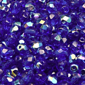 50pcs Czech Fire Polished Faceted Glass Beads Round 6mm Sapphire AB