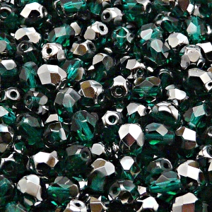 50pcs Czech Fire Polished Faceted Glass Beads Round 6mm Emerald Chrome