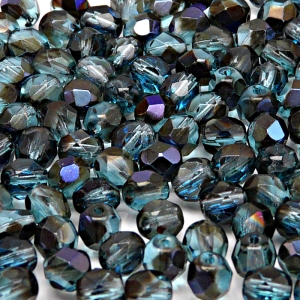 50pcs Czech Fire Polished Faceted Glass Beads Round 6mm Light Aquamarine Azuro