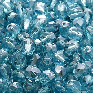 50pcs Czech Fire Polished Faceted Glass Beads Round 6mm Light Aquamarine Lagoon