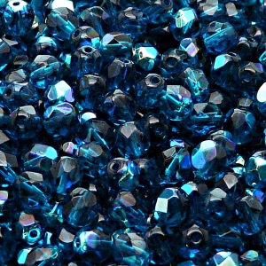 50pcs Czech Fire Polished Faceted Glass Beads Round 6mm Capri Blue AB