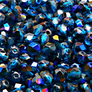 50pcs Czech Fire Polished Faceted Glass Beads Round 6mm Capri Blue Azuro