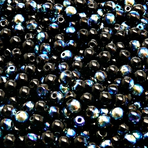 100pcs Czech Pressed Glass Round Beads 4mm Jet AB