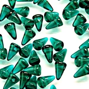 50pcs Czech Pressed Glass Spike Beads 5x8mm Emerald