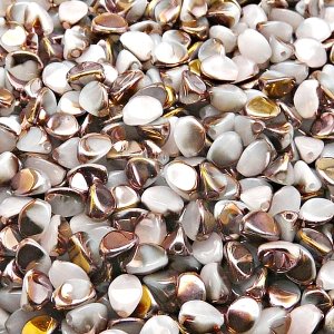 100pcs Czech Pressed Glass Pinch Beads 5mm White Alabaster Gold Capri