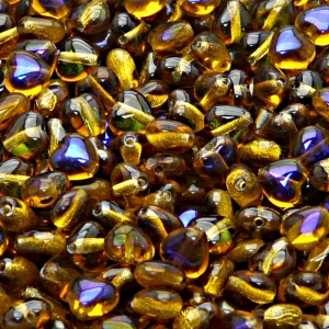50pcs Czech Pressed Glass Heart Beads 6mm Topaz Azuro