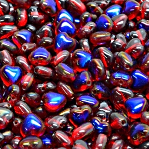 50pcs Czech Pressed Glass Heart Beads 6mm Ruby Azuro