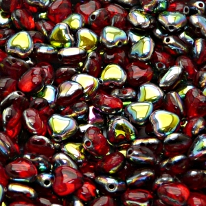 50pcs Czech Pressed Glass Heart Beads 6mm Ruby Vitrail