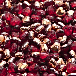 50pcs Czech Pressed Glass Heart Beads 6mm Ruby Gold Capri