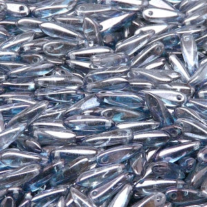 50pcs Czech Pressed Glass Dagger Beads 3x11mm Crystal Blue Luster