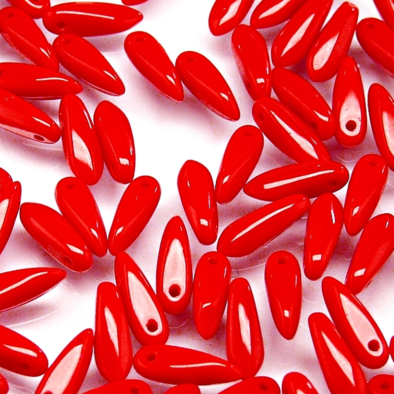 50pcs Czech Pressed Glass Dagger Beads 3x11mm Opaque Red Coral