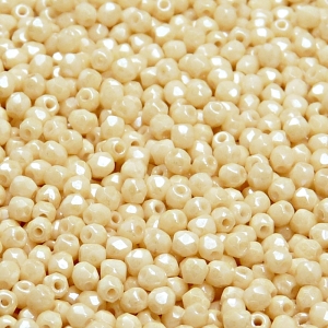 100pcs Czech Fire Polished Faceted Glass Beads Round 3mm Opaque Beige Ceramic Look