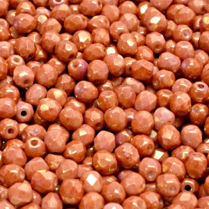 100pcs Czech Fire Polished Faceted Glass Beads Round 4mm Opaque Mix Rouge Orange Ceramic Look