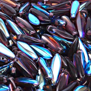 30pcs Czech Pressed Glass Dagger Beads 5x16mm Amethyst AB