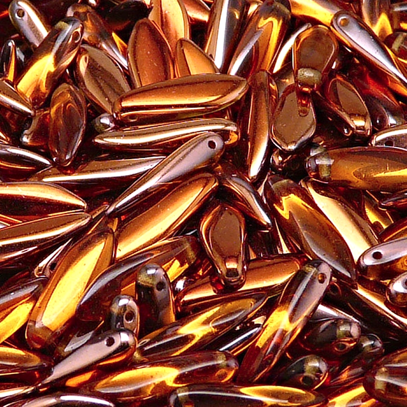 30pcs Czech Pressed Glass Dagger Beads 5x16mm Topaz Sun Set