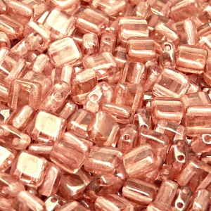 40pcs Czech Two Hole Pressed Glass Tile Beads 6mm Crystal Red Luster